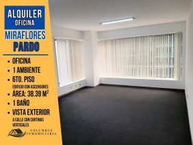 Alquiler Miraflores PARDO - Oficina de 1 Ambiente + 1 Baño - Área: 38.39m²