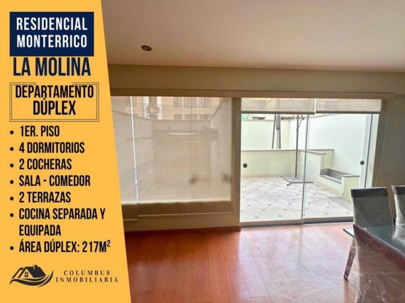 La Molina RESID. MONTERRICO – Dúplex PRIMER PISO de 4dorm + 2cocheras + 2terrazas
