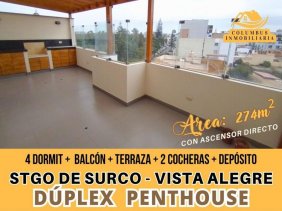Surco VISTA ALEGRE ? DÚPLEX Penthouse de 4 Dormit + Balcón + Terraza + Cocina separada + 2 cocheras