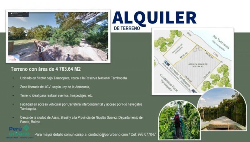 Terreno en Alquiler en Tambopata Tambopata, Tambopata