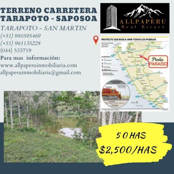 Foto Terreno en Venta en Saposoa, Huallaga - 50 hectareas - U$D 2.500 - TEV31414 - BienesOnLine