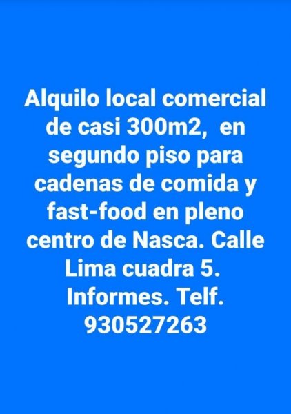 Local comercial en un segundo piso en el centro de Nasca
