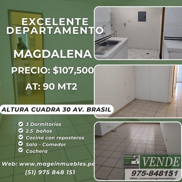 MAGDALENA – VENTA DEPARTAMENTO PISO 8 EN AV BRASIL $107,500 USD
