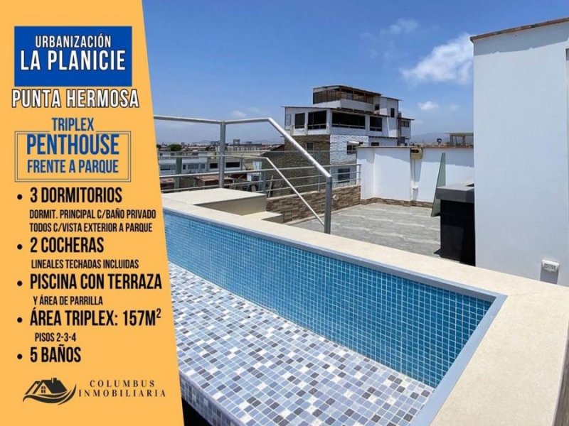 Punta Hermosa - TRIPLEX PENTHOUSE Frente a Parque de 3dorm + 2cocheras + Piscina + 3balcones
